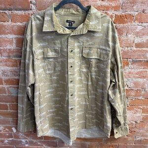 George Fishing Camping Shirt XXL Button Front Long Sleeve Tan White Fish